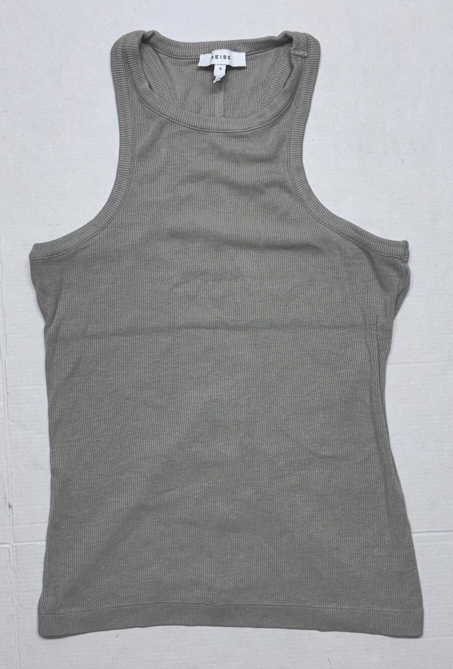 Reiss Mirabel Ribbed Racerback Tank Top Womens S Sage Green Sleeveless Knit